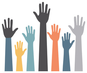 Fototapeta premium Diverse Upraised Arms Representing Unity Collaboration and Participation in Various Colors Vector Illustration