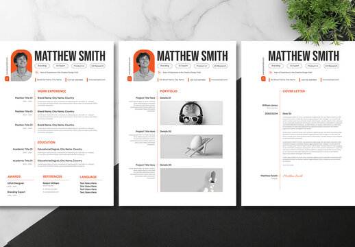Modern Resume CV Template with Portfolio Showcase and Cover Letter
