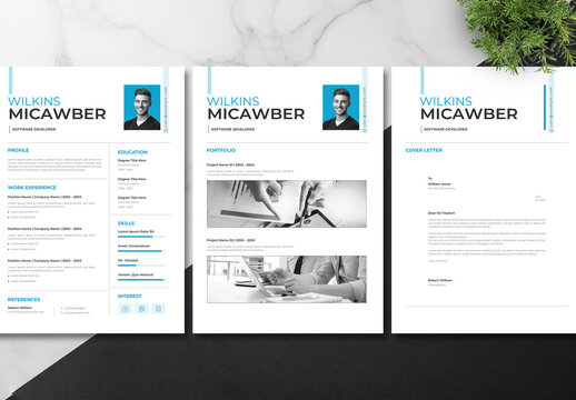 Modern Minimal Resume CV Template with Portfolio and Cover Letter