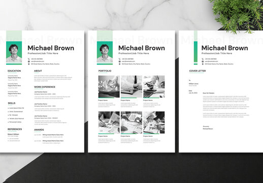 Clean Professional Resume Template with Portfolio and Cover Letter for Job Application