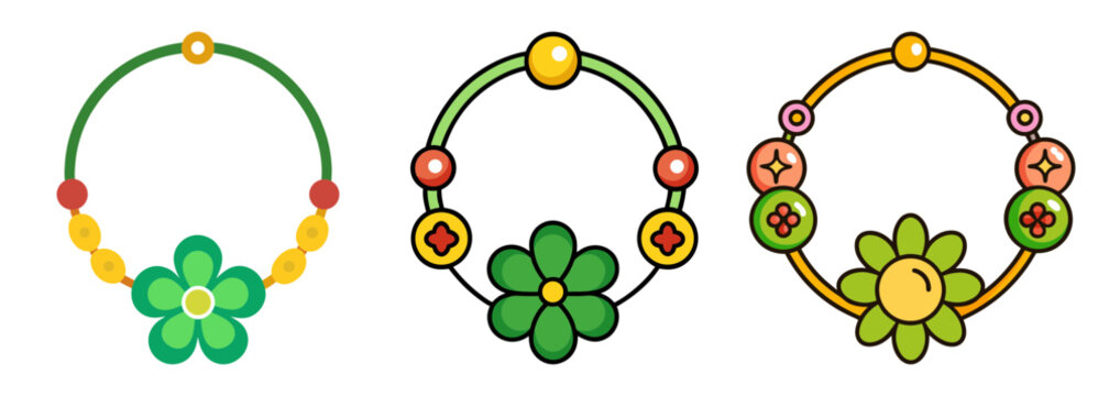 Three lucky charm bracelets with floral and bead decorations