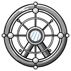 Obraz premium Cartoon-style ship's wheel illustration with metallic gray and silver tones.