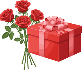 Beautiful romantic gift set featuring a red rose bouquet and elegant present box for Valentine's Day or anniversaries.