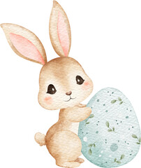 Watercolor Easter Bunny with Easter Egg