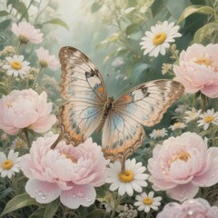 Blooming Butterfly An illustration of a butterfly surrounded by