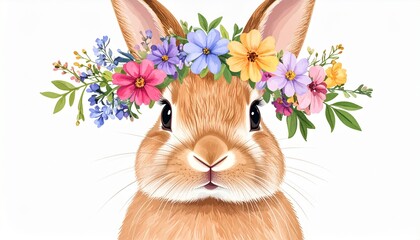 Adorable Bunny with Flower Crown - A Whimsical Springtime Illustration.