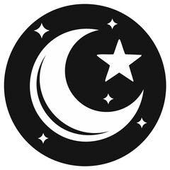 Stylized crescent moon and stars icon symbol for night sky, space, or astronomy concepts