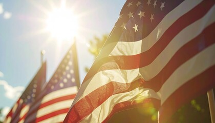 American Flags Waving in the Sun - A Symbol of Patriotism.