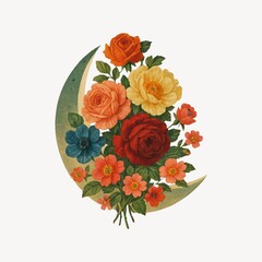 Obraz premium Floral crescent moon art.