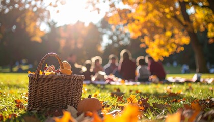 Autumn picnic in the park with family and friends.