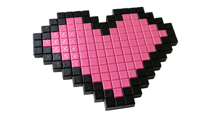 Fototapeta premium A pixelated heart shape composed of small red and pink blocks set against a white background