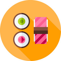 Colorful Sushi Roll Icons – Japanese Maki and Nigiri Illustration for Asian Restaurant Menus, Takeout Apps, Seafood Bars and Modern Food Branding   © Walter