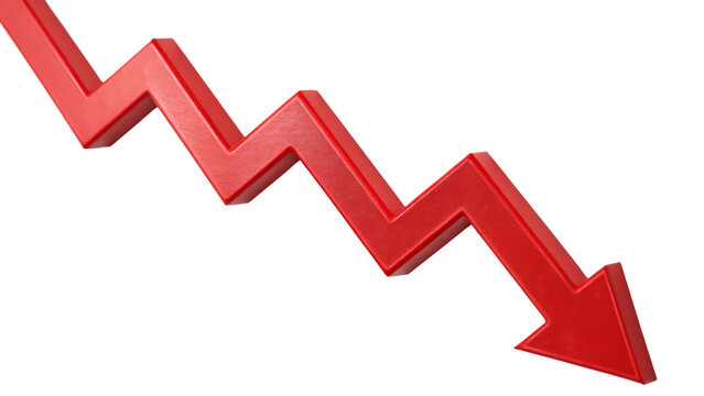 A bold downward-pointing red arrow indicating a significant decline or decrease.