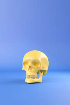 3D Rendering, Yellow skull against blue background