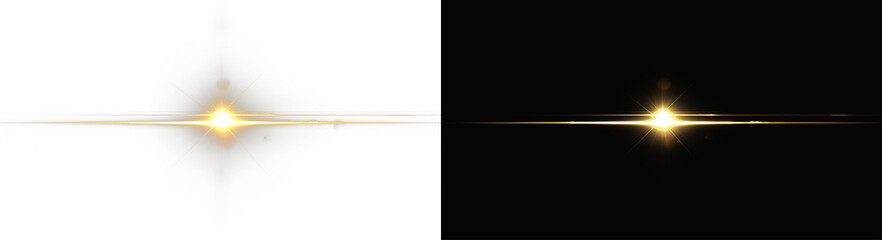 Horizontal stripe of neon light with glittering yellow flash and shining beam glow perfect for entertainment background, space illustration or golden sunburst sparkle and energy concept © Alehandro