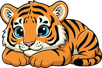 Obraz premium Cute Baby Tiger Cartoon Illustration