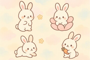 Fototapeta premium Cute pastel bunny wallpaper.