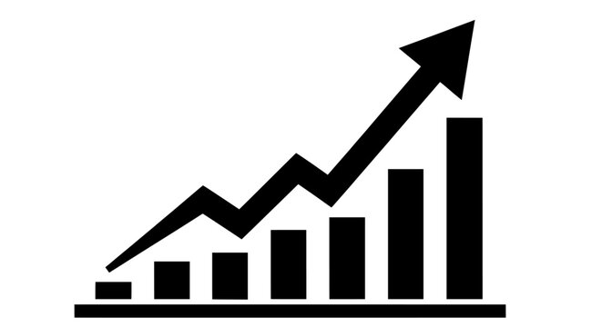 Growth chart vector illustration, rising arrow, bar graph, finance, success, flat design
