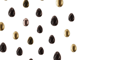 Decorative golden and black textured Easter eggs floating on white. Perfect for holidays, greetings and seasonal designs © vegefox.com