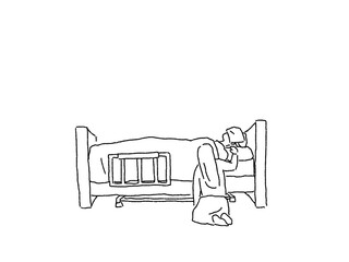 介護、福祉のイラスト（看取り、臨終）、線画、