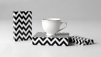 Black and white chevron coffee set