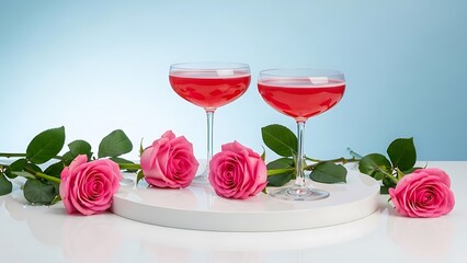 Elegant rose cocktails on white table
