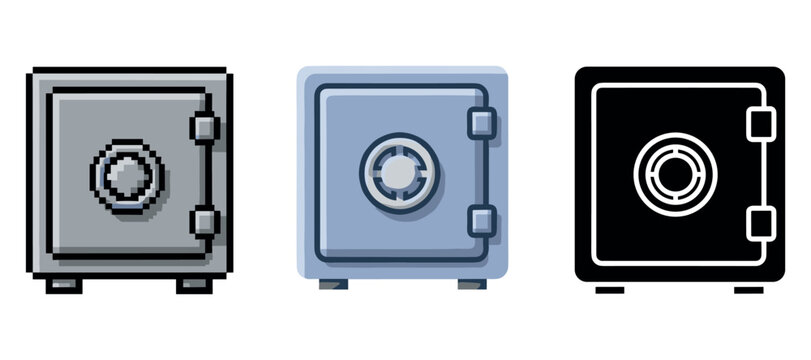 Pixel, outline, and solid safe icons on white background