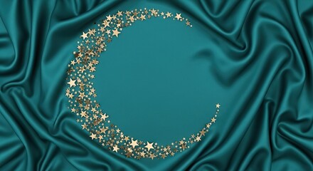 Teal silk texture with gold stars in crescent shape ramadan kareem islamic eid mubarak background download 2026 2027
