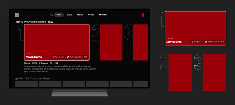 Netflix 2026 streaming UI on TV screen with home dashboard featured rows watchlist continue watching profiles remote navigation and cinematic home entertainment experience