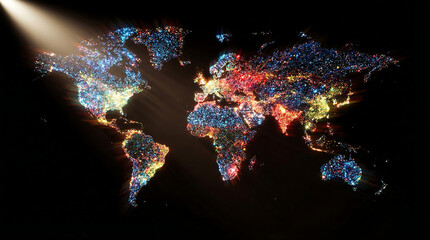 Glowing World Map Lights Up the Night with Vibrant Cities and Global Connections © aqilah
