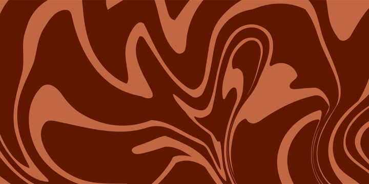 Retro coffee color background. Milk chocolate liquid dessert texture. Wavy swirl candy pattern for poster, cover, banner, pamphlet. Vintage brown trippy hippie wallpaper in 60s or 70s style.
