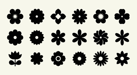 Silhouette Flower Icons Set – Bold Black Floral Vector Shapes Collection © NajmulHussain