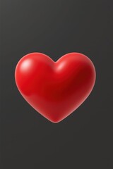 Glossy red 3D heart centered on dark gray background with smooth reflective surface and realistic highlights, symbolizing love, romance, affection, health, and emotional connection.