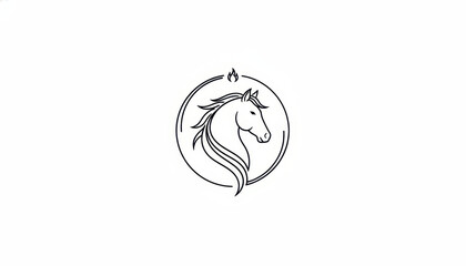 Horse zodiac symbol with elegant line art design featuring horse head inside circle and small flame detail above circle