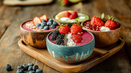 colorful smoothie bowls with berries