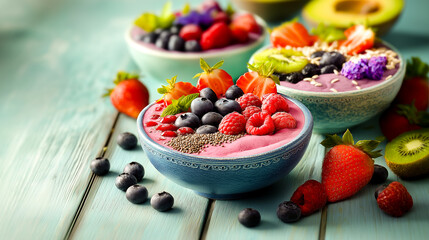 colorful smoothie bowls with berries