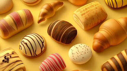 bread in a bakery display with croissants bread