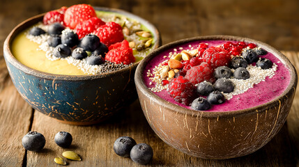 colorful smoothie bowls with berries
