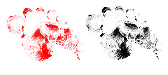 Red and black handprint ink stain textures for creative grunge design and abstract background