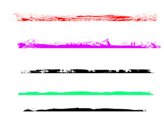 Colorful horizontal paint strokes and grunge brush line set for creative border design on transparent grid background art
