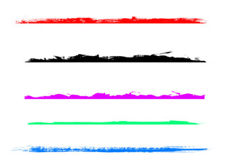 Vibrant paint brush line collection featuring red black purple green and blue textured strokes for artistic composition art