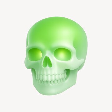Glowing green skull illustration.