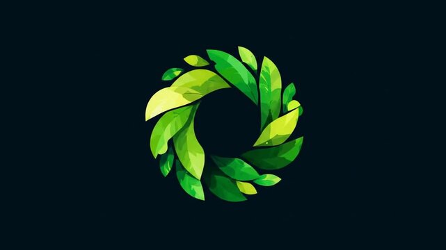 Abstract green leaf circle on dark background nature concept