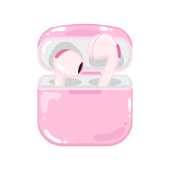 Cute pair of earphones in pink case