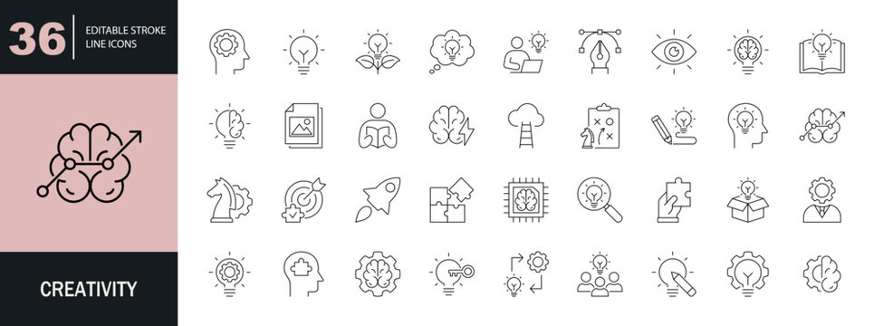 Creativity icon set. Editable line icons. Vector illustration.