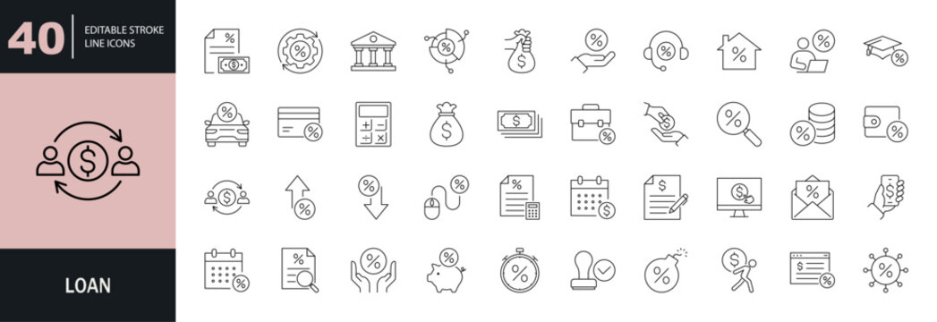 loan icon set. Editable line icons. Vector illustration.