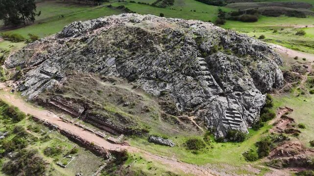Drone Aerial View Over Sacred Temple Of The Moon Cusco
