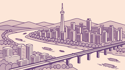 Obraz premium Isometric 3D Seoul City Skyline Vector