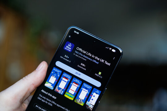 Official Life in the UK Test App on mobile phone in hand in a lifestyle setting