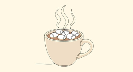 A cozy cup of steaming hot beverage with marshmallows resting on a saucer